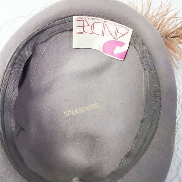 1960s Grey Wool Feather Hat, Mid-Century Grey Andre Designer Wool Hat - Picture 7 of 10
